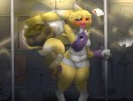  2018 ahegao armwear blue_eyes bridal_gauntlets butt canine claws clothed clothing detailed_background digimon digital_media_(artwork) dipstick_tail feces female fluffy fur gloves looking_pleasured mammal messing multicolored_fur multicolored_tail nastysashy_(artist) open_mouth renamon scat slightly_chubby soiling solo sweat teeth thick_thighs tongue tongue_out train vehicle yellow_fur yin_yang 