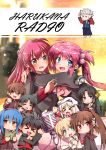  &gt;_&lt; 6+girls blue_eyes book bow brown_eyes ca2la chibi futaki_kanata hair_bobbles hair_ornament highres hug inohara_masato kamikita_komari kurugaya_yuiko little_busters! long_hair looking_at_viewer microphone miyazawa_kengo multiple_boys multiple_girls naoe_riki natsume_kyousuke natsume_rin nishizono_mio noumi_kudryavka pink_bow purple_hair saigusa_haruka school_uniform side_ponytail 