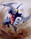  dragon garchomp gen_4_pokemon mk_(mikka) pokemon pokemon_(creature) pokemon_(game) pokemon_dppt sand spikes yellow_eyes 