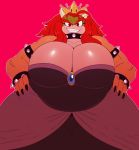  alternate_species anthro big_breasts bowser bowsette_meme breasts cleavage clothed clothing collar crossgender female hair huge_breasts koopa mario_bros muscular nintendo red_hair scalie slightly_chubby spiked_collar spikes sssonic2 super_crown video_games wide_hips 