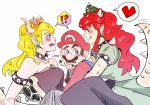  &lt;3 2018 ?! blonde_hair blue_eyes blush bowser bowser_peach bowsette_meme breasts brown_hair clothed clothing collar crossgender crown dress ear_piercing facial_hair fangs female group hair hat horn humanoid koopa male mario mario_bros mustache nintendo piercing pointy_ears red_eyes red_hair scales scalie simple_background smile speech_bubble spiked_armlet spiked_collar spiked_shell spiked_tail spikes super_crown sweat sweatdrop video_games white_background コーン 