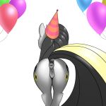  2018 alpha_channel anatomically_correct anatomically_correct_pussy animal_genitalia animal_pussy anus balloon butt cutie_mark equine equine_pussy fan_character female feral hair hat hi_res horn mammal mercurial64 my_little_pony party_hat pussy rear_view simple_background solo transparent_background unicorn 