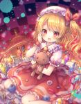  :d apple birdcage blonde_hair blueberry blurry blush bow bug butterfly cage chain checkered checkered_background chromatic_aberration commentary_request crystal fang flandre_scarlet flower food frilled_shirt_collar frills fruit hair_bow hand_on_own_cheek hand_on_own_face hand_up hat insect mob_cap object_hug one_side_up open_mouth pjrmhm_coa puffy_short_sleeves puffy_sleeves red_bow red_eyes red_skirt red_vest shirt short_sleeves sitting skirt smile solo sparkle splatter stuffed_animal stuffed_toy teddy_bear touhou vest wariza white_hat white_shirt wings wrist_cuffs 