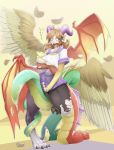  2016 avian breasts chimera clothed clothing digital_media_(artwork) dragon dripping female hooves horn human hybrid mammal materclaws multi_breast partially_clothed school skirt surprise tentacles transformation uniform wings 