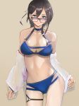  ace34941531 ark_royal_(azur_lane) azur_lane bikini black_hair breasts cleavage collarbone commentary_request highres looking_at_viewer navel short_hair simple_background smile solo standing sunglasses swimsuit 