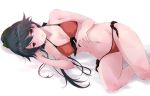  bikini black_hair breasts brown_hair commentary_request feet_out_of_frame front-tie_top high_ponytail houshou_(kantai_collection) kantai_collection looking_at_viewer medium_breasts ponytail red_bikini side-tie_bikini simple_background solo swimsuit white_background yumesato_makura 