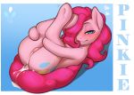  2018 butt captainpudgemuffin cutie_mark earth_pony equine female feral friendship_is_magic hair hair_over_eye half-closed_eyes hi_res horse looking_at_viewer mammal my_little_pony pinkie_pie_(mlp) pony solo text 