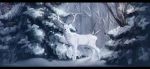  2015 averrisvis black_bars black_nose cervine digital_media_(artwork) feral forest fur male mammal snow solo standing tree white_fur 