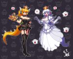  black_background black_collar black_dress black_leotard blonde_hair blue_earrings boo borrowed_design bowsette bracelet check_commentary collar commentary_request crown dress earrings frilled_dress frilled_gloves frills ghost_pose gloves horns jewelry korean_commentary leotard long_tongue luigi's_mansion mario_(series) mini_crown mixed-language_commentary multiple_girls new_super_mario_bros._u_deluxe pixel_art pointy_ears princess_king_boo puffy_short_sleeves puffy_sleeves purple_eyes purple_tongue red_eyes sevenran sharp_teeth short_sleeves skirt spiked_armlet spiked_bracelet spiked_collar spiked_shell spiked_tail spikes strapless strapless_dress strapless_leotard super_crown tail teeth tilted_headwear tongue tongue_out turtle_shell white_dress white_gloves white_hair 