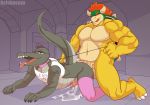  2018 abs ahegao anal anal_penetration andrew_(deminothedragon) anthro anus balls bdsm biceps big_balls big_dom_small_sub big_penis blush bowser butt claws clothed clothing collar cum cum_in_ass cum_inside cum_while_penetrated cumshot digital_media_(artwork) duo ejaculation erection excessive_cum hair hands-free hi_res horn huge_penis humanoid_penis larger_male leash legwear looking_pleasured male male/male mario_bros muscular muscular_male nintendo nipples nude open_mouth orgasm pecs penetration penis reishuseyu scalie sex size_difference slighty_chubby spiked_collar spikes stockings toe_claws tongue tongue_out vein video_games 