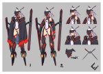  absurdres armor bad_id bad_twitter_id bare_shoulders boots cape character_sheet closed_mouth covered_navel gauntlets grey_background hair_ornament hairpin highres legs_apart leotard long_hair mecha_musume navel original pink_hair ponytail red_eyes sawawse simple_background standing visor_(armor) white_leotard 