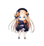  abigail_williams_(fate/grand_order) bangs black_bow black_dress black_footwear black_hat blonde_hair bloomers blue_eyes blush bow bug butterfly chibi dress fate/grand_order fate_(series) forehead hair_bow hat highres insect kuena long_hair long_sleeves looking_at_viewer mary_janes object_hug orange_bow parted_bangs parted_lips polka_dot polka_dot_bow shoes simple_background sleeves_past_fingers sleeves_past_wrists solo stuffed_animal stuffed_toy teddy_bear underwear very_long_hair white_background white_bloomers 