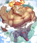  abs anthro big_penis bovine cloud erection grin hair horn macro male mammal muscular muscular_male nipples nude pecs penis pubes red_hair ryulabo smile solo tokyo_afterschool_summoners 