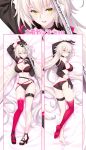  ass bed_sheet bikini black_bikini black_gloves black_sleeves breasts cleavage dakimakura eyebrows_visible_through_hair fate/grand_order fate_(series) full_body gloves hair_between_eyes high_heels highres holding holding_sword holding_weapon jeanne_d'arc_(alter_swimsuit_berserker) jeanne_d'arc_(fate)_(all) katana large_breasts long_hair lying menggongfang multiple_views nail_polish o-ring o-ring_bikini on_back on_side parted_lips red_legwear red_nails shrug_(clothing) silver_hair single_thighhigh swimsuit sword thighhighs very_long_hair weapon yellow_eyes 