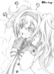  alternate_costume bangs buttons cellphone chicken99 coat collared_shirt commentary_request crying cuff_links double-breasted gambier_bay_(kantai_collection) greyscale hair_between_eyes hairband hatching_(texture) highres holding holding_cellphone holding_map holding_phone jpeg_artifacts kantai_collection long_sleeves map monochrome neck_ribbon open_mouth paper phone ribbon shirt sketch smartphone talking_on_phone tearing_up twintails twitter_username upper_body wing_collar 
