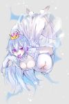  blush boo breasts cleavage covering_face dress earrings elbow_gloves floating gloves highres iriehana jewelry large_breasts long_hair looking_at_viewer luigi's_mansion mario_(series) new_super_mario_bros._u_deluxe no_panties princess_king_boo purple_eyes see-through silver_hair super_crown tongue tongue_out white_dress white_gloves 