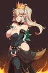  animal_humanoid big_breasts black_legwear blonde_hair blue_eyes bowser bowserette bowsette_meme bracelet breasts cleavage clothed clothing collar crossgender ear_piercing female fire hair horn horned_humanoid humanoid jewelry koopa legwear leokingdom looking_at_viewer mario_bros nintendo piercing ponytail scalie solo spiked_bracelet spiked_collar spikes super_crown video_games voluptuous wide_hips 