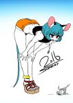  2016 animal_humanoid anklet bent_over buchineko clothed clothing crop_top female footwear grey_hair hair humanoid inner_ear_fluff jewelry leaning leaning_forward mammal mouse_humanoid nazrin necklace red_eyes rodent sandals shirt short_hair shorts solo touhou 