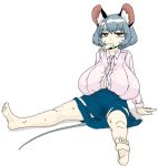  animal_humanoid barefoot big_breasts big_ears breasts buchineko cleavage clothed clothing female food grey_hair hair huge_breasts humanoid inner_ear_fluff mammal mouse_humanoid nazrin popsicle red_eyes rodent shirt short_hair sitting skirt solo sweat sweatdrop touhou wet_clothes wet_shirt 