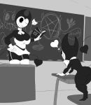  &lt;3 armchair bendy bendy_and_the_ink_machine big_breasts black_board book breasts butt chair chalk clothing crossgender cute demon desk english_text eraser female gloves horn legwear muscular one_eye_closed ribbons skirt stockings text thick_thighs thigh_highs top undeadkitty13 wink 