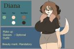  anthro beauty_mark big_breasts breasts canine clothed clothing diana(noodle_lu) dog eyewear female fully_clothed hair half-closed_eyes humanoid_hands lips long_hair mammal model_sheet noodle_lu shirt skirt solo standing sweater tired undershirt 