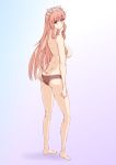  absurdres ass barefoot breasts brown_eyes brown_panties diadem eyebrows_visible_through_hair fate/grand_order fate_(series) full_body grey_background hair_between_eyes hand_on_ass highres large_breasts long_hair looking_at_viewer looking_back medb_(fate)_(all) medb_(fate/grand_order) panties pink_hair sideboob sketch smile solo standing tomoaki_(pixiv10339485) topless underwear underwear_only very_long_hair 