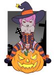  2018 clothing cub cum digital_media_(artwork) female flat_chested food foxotter fruit hair halloween hat holidays jack_o&#039;lantern legwear mammal mustelid nipples otter penetration pink_hair prolapse pumpkin pussy pyravia red_eyes rogerbutsmaller solo thigh_highs vaginal vaginal_prolapse witch_hat young 