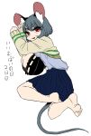  animal_humanoid barefoot big_breasts big_ears bra breasts buchineko cleavage clothed clothing female grey_hair hair huge_breasts humanoid inner_ear_fluff lying mammal mouse_humanoid nazrin on_side open_mouth red_eyes rodent short_hair side_boob skirt solo sweater touhou underwear 