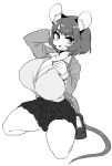  animal_humanoid big_breasts breasts buchineko cleavage clothed clothing female footwear grey_hair greyscale hair huge_breasts humanoid inner_ear_fluff jacket mammal monochrome mouse_humanoid nazrin open_mouth rodent shoes short_hair skirt solo touhou 