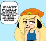  &lt;3 &lt;3_eyes black_eyes black_nose blonde_hair blue_clothing blush buckteeth canine clothed clothing dialogue dog english_text floppy_ears front_view fur girly hair half-closed_eyes hat hi_res long_hair male mammal open_mouth open_smile parappa parappa_the_rapper smile somescrub speech_bubble teeth text video_games yellow_fur 