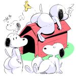  2018 anthro avian beagle big_butt bird black_nose butt canine dog doghouse elchilenito fur looking_back lying male mammal nude on_front perineum raised_tail rear_view simple_background sitting sleeping snoopy solo_focus uwu white_background white_fur woodstock 