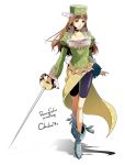  bike_shorts bra breasts brown_hair chimaki_(impressiveanarchy) claudia_(saga) cleavage closed_mouth commentary_request green_eyes hat long_hair romancing_saga romancing_saga_minstrel_song saga solo standing underwear 