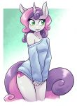  2018 aged_up ambris anthro bottomless clothed clothing cutie_mark equine eyelashes female friendship_is_magic green_eyes hair hi_res horn mammal multicolored_hair multicolored_tail my_little_pony off_shoulder smile solo sweater sweetie_belle_(mlp) two_tone_hair unicorn 