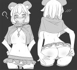  animal_humanoid big_breasts blush breasts butt butt_grab capelet clothed clothing female greyscale half_naked hand_on_butt huge_breasts humanoid jewelry legwear mammal miniskirt monochrome mouse_humanoid nazrin necklace panties rear_view skirt solo spiral_eyes sweat thigh_highs torso_(hjk098) touhou underwear 