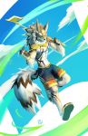  2018 absurd_res anthro canine claws clothed clothing digital_media_(artwork) fur hi_res male mammal pecs piercing reflium seth_(tas) swimsuit tokyo_afterschool_summoners topless 