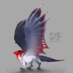  2016 ambiguous_gender averrisvis claws digital_media_(artwork) dragon feral full-length_portrait grey_background hair horn membranous_wings portrait red_hair scalie simple_background solo spines standing western_dragon wings 