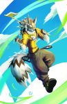  2018 absurd_res anthro canine claws clothing digital_media_(artwork) fur hi_res hoodie male mammal pecs piercing reflium seth_(tas) tokyo_afterschool_summoners 