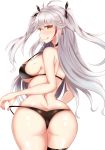  1girl arro ass azur_lane bare_arms bare_shoulders bikini blush breasts butt_crack come_hither curvy from_behind hips huge_ass large_breasts long_hair looking_at_viewer looking_back multicolored_hair naughty_face prinz_eugen_(azur_lane) red_hair shiny shiny_hair shiny_skin sideboob silver_hair smile solo swimsuit thick_thighs thighs two-side_up very_long_hair wide_hips yellow_eyes 