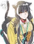  animal_ears bell bell_collar black_hair breasts cat_ears cat_girl cat_tail cleavage collar commentary_request girls_frontline heterochromia highlights highres m16a1_(girls_frontline) multicolored_hair multiple_girls name_tag reaction red_eyes ro635_(girls_frontline) shake_(hungrycurry55) surprised tail white_hair yellow_eyes 