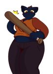  3_fingers alpha_channel anthro baseball_bat big_breasts breasts cat clothed clothing feline female fully_clothed humanoid_hands lightningfire12 looking_down mae_(nitw) mammal midriff night_in_the_woods pants slightly_chubby solo 
