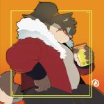  2018 anthro beverage canine clothed clothing dog lemonade looking_at_viewer male mammal ponytail quanjiang scar shino_(housamo) slightly_chubby solo tokyo_afterschool_summoners 犬酱 