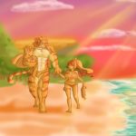 anthro beach beachside bikini blush clothed clothing eyes_closed feline female female_protagonist_(tas) fish food fruit hand_holding kemono male mammal marine muscular muscular_male nomad_(tas) open_mouth outside pecs pineapple sea seaside smile swimsuit tiger tokyo_afterschool_summoners topless water 兵隊蟻 