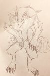  2018 3_fingers 3_toes anthro canine claws front_view fur looking_at_viewer mammal navel nintendo one_eye_closed pok&eacute;mon pok&eacute;mon_(species) sketch solo standing toes tongue video_games wink zoroark ふぁい 