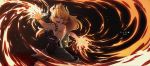  artist_name black_background black_dress blonde_hair blue_eyes bowsette bracelet breasts character_name collar covered_navel crown dress fangs fire highres horns jewelry large_breasts manamachii mario_(series) new_super_mario_bros._u_deluxe open_mouth ponytail sideboob solo spiked_armlet spiked_bracelet spiked_collar spiked_shell spikes strapless strapless_dress super_crown 