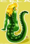  anthro arm_support avencri blonde_hair blush cela crocodile crocodilian female green_scales hair looking_at_viewer nude red_eyes reptile scales scalie simple_background solo tagme 