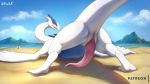  2018 anthro beach better_version_at_source detailed_background duo erection legendary_pok&eacute;mon looking_at_viewer looking_back lugia male mountain nawka nintendo penis pok&eacute;mon pok&eacute;mon_(species) presenting raised_tail rear_view sandygast seaside sky solo_focus spread_legs spreading thick_thighs video_games water 