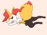  braixen female inner_ear_fluff katsurokurosaki looking_at_viewer lying nintendo open_mouth pok&eacute;mon pok&eacute;mon_(species) presenting presenting_pussy pussy raised_tail simple_background video_games 