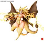  areola breasts camel_toe crossgender dragon female godzilla_(series) humanoid kaiju kaiju_girls_(webcomic) king_ghidorah lightning nipples solo thick_thighs translucent witchking00 