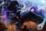  2018 absurd_res clothing equine feathered_wings feathers female feral food friendship_is_magic fruit ghost hat hi_res horn mammal my_little_pony outside princess_luna_(mlp) pumpkin skull spirit vanillaghosties winged_unicorn wings witch_hat 