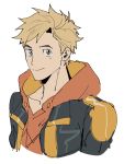  absurdres blonde_hair blue_eyes highres hood hoodie jacket kendy_(revolocities) looking_at_viewer male_focus pokemon pokemon_go smile spark_(pokemon) upper_body 